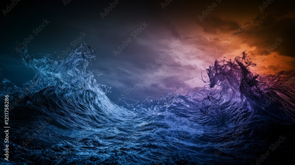Poster dynamic ocean waves coastal landscape digital art ethereal environment abstract viewpoint fluid conc