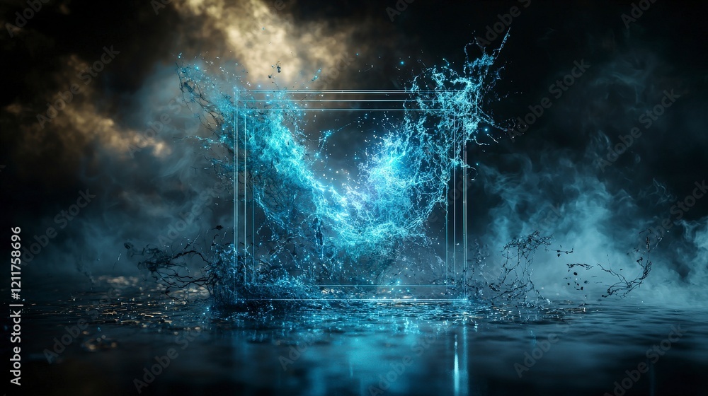 Leinwandbilder ethereal water splashing art abstract digital realm dynamic visuals enigmatic environment surreal pe