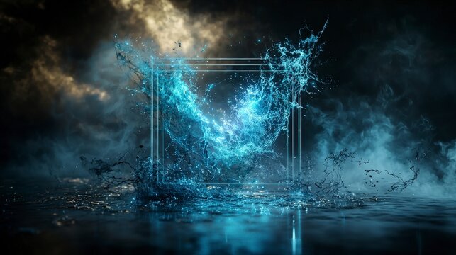 Ethereal water splashing art abstract digital realm dynamic visuals enigmatic environment surreal perspective