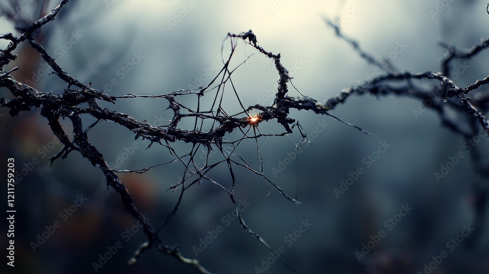 Aufkleber Mysterious branches entwined in foggy forest nature photography surrealism close-up view abstract concepts