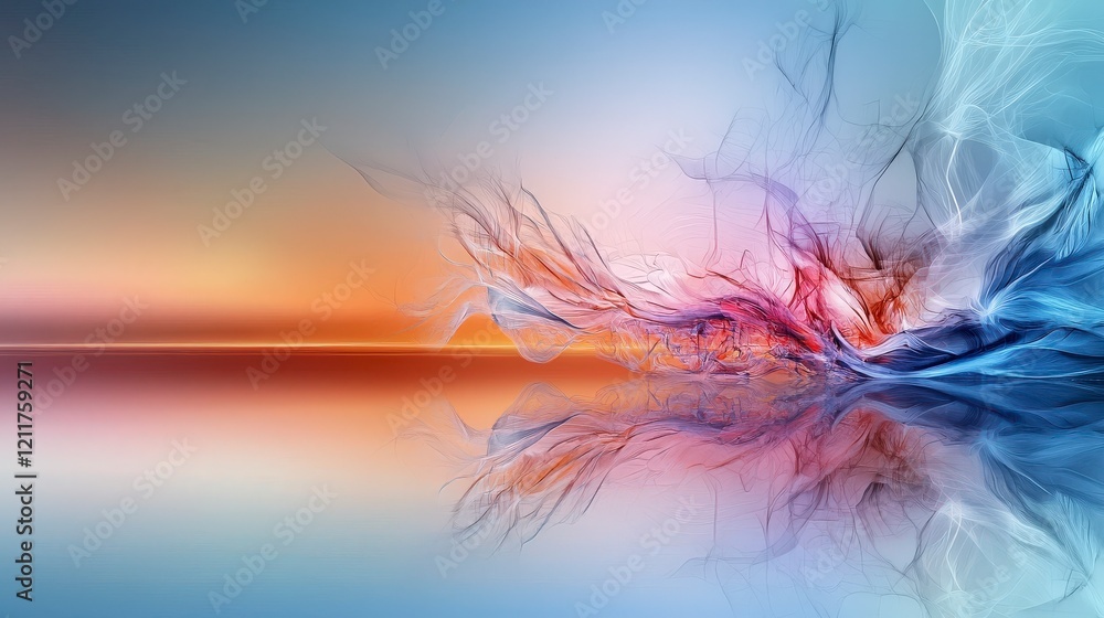 Fototapete muted tones and ethereal reflections tranquil digital art with trembling thin strokes in an abstract