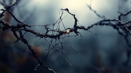 Mysterious branches entwined in foggy forest nature photography surrealism close-up view abstract concepts