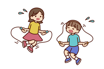 縄跳びをする子供たち