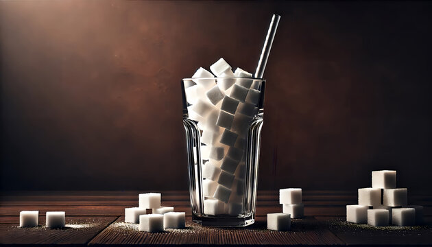 Transparent Glass Filled with Sugar Cubes；An Implicit Reminder of the Sugar Content in Sweet Drinks