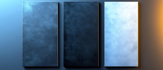 Abstract Triptych Softly Lit Cool Blues. AI Generated