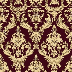 Obraz premium Elegant vintage damask pattern in gold on a rich burgundy background