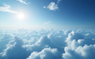 Sunny sky above fluffy clouds.