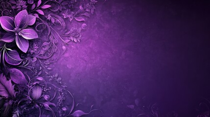 Elegant Violet Purple Background with Lace-Inspired Floral Patterns on the Left Side for Sophisticated Banner or Poster Templates