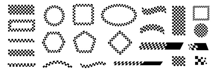 Collection of Black and White Checkerboard Decorative Shapes and Patterns