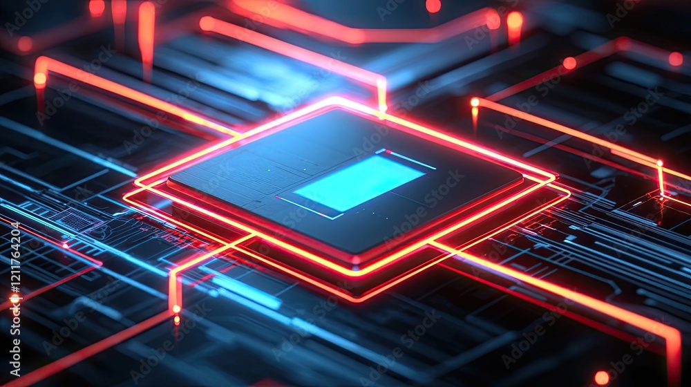 Poster digital mentor ai concept. futuristic microchip design with glowing circuits for advanced tech image