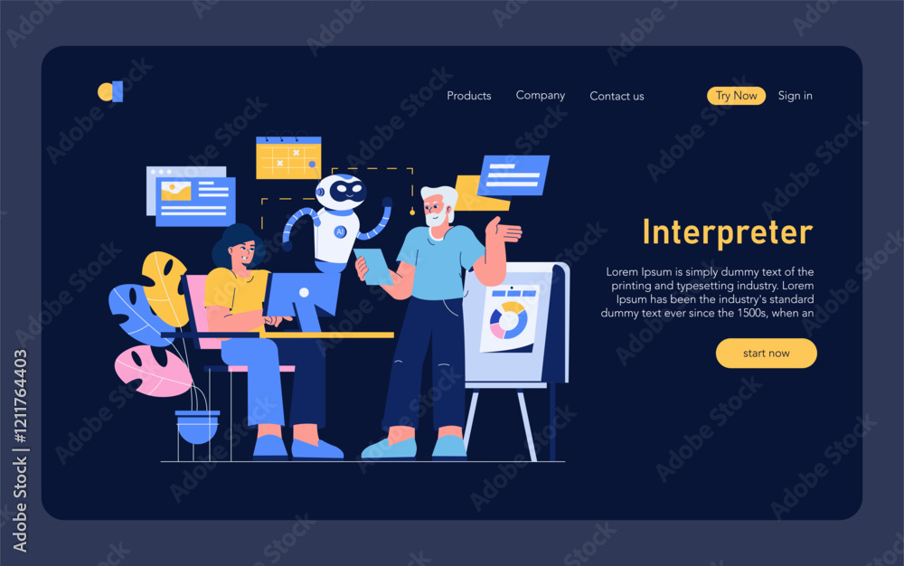 Poster development process automation. flat vector illustration