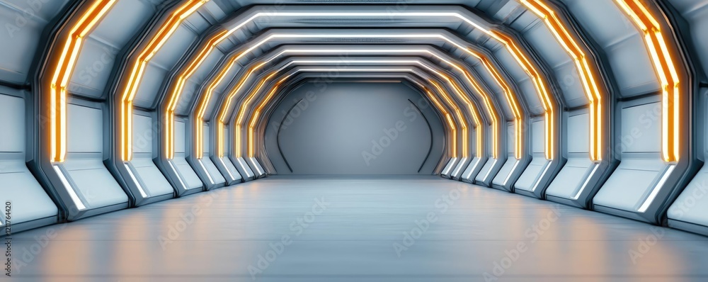 Poster machine learning ai concept. futuristic corridor with glowing lights and sleek surfaces in a modern 
