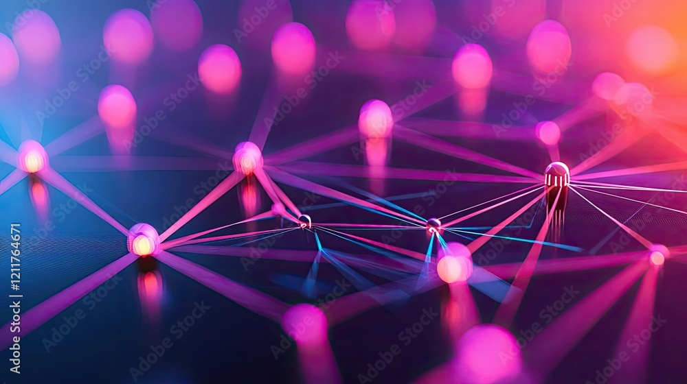 Poster machine learning ai concept. abstract digital network with glowing lines and nodes in vibrant colors