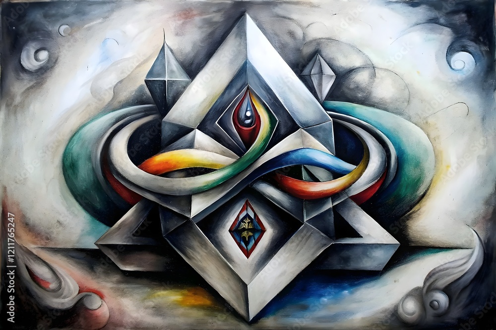 Aufkleber abstract colorful geometric shapes eye symbolism whimsical patterns dynamics creative artistry expre