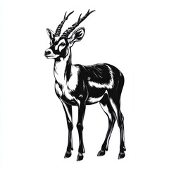 Fototapeta premium Black and white illustration of an elegant blackbuck.