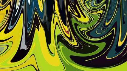 Fototapeta premium A striking abstract artwork featuring fluid swirls in vivid yellow and green tones contrasted with deep black accents