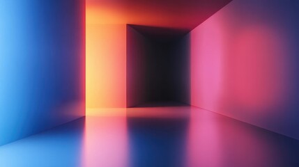 Abstract Neon Room, Glowing Walls, Colorful Interior.