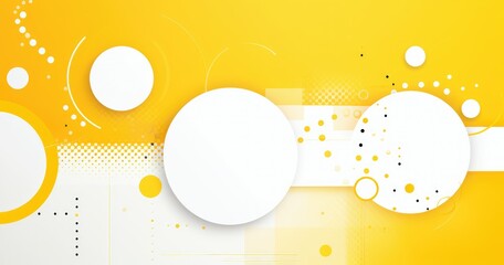 Obraz premium Abstract design featuring yellow background with various circles and geometric shapes.