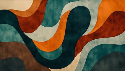 Abstract Layered Paper Design | Teal, Beige & Orange Background | Flowing Shapes