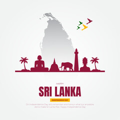 Sri Lanka Independence Day Banner and Greeting Card. Happy Independence Day of Sri Lanka with Text for Poster, Website, and Card Vector Illustration