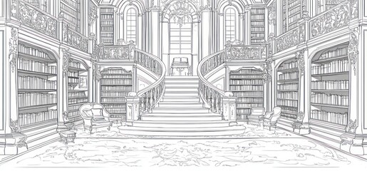 Obraz premium Grand Library Staircase Architectural Sketch Design