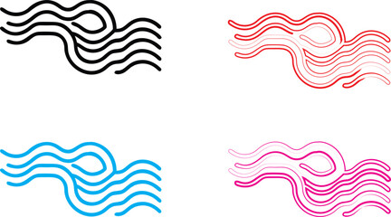 Icon set, no smoking symbol, circular design, stylized hand holding cigarette, crossed out symbol, black and white version, blue version, green version, pink version, minimalist graphics, vector illus