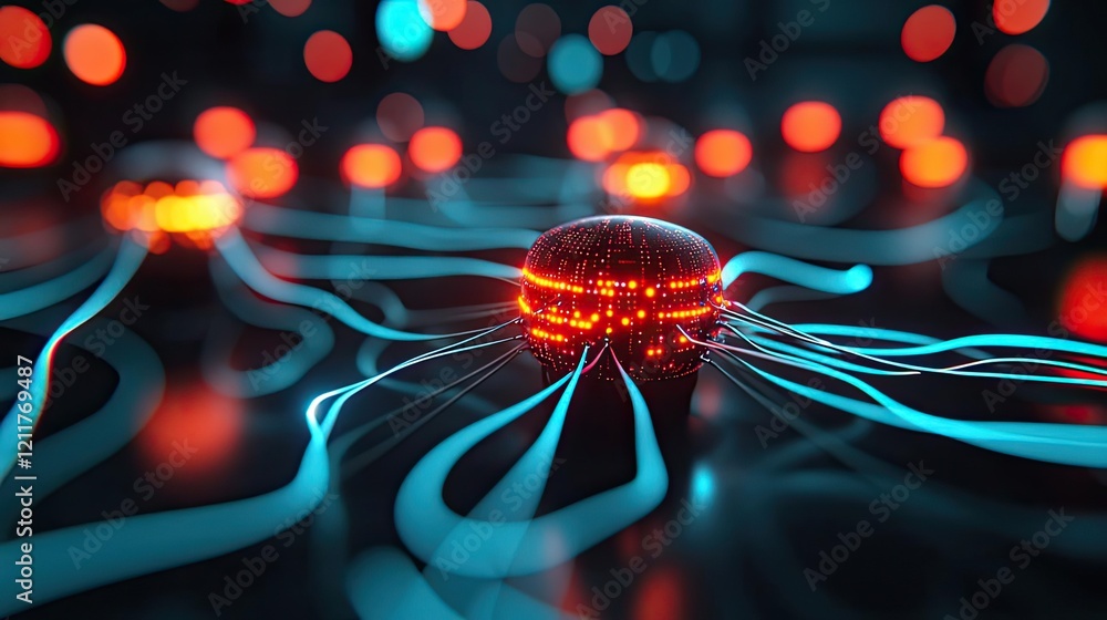 Poster machine learning ai concept. abstract representation of energy flow in vibrant colors with glowing p