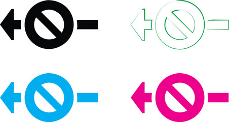 Icon set, no smoking symbol, circular design, stylized hand holding cigarette, crossed out symbol, black and white version, blue version, green version, pink version, minimalist graphics, vector illus