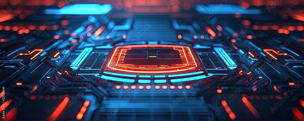 Poster smart education ai idea. futuristic circuit board design with vibrant neon lights and intricate patt