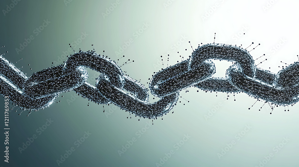 Poster abstract metallic chain rendered in a futuristic, polygonal style. ideal for concepts of connection,