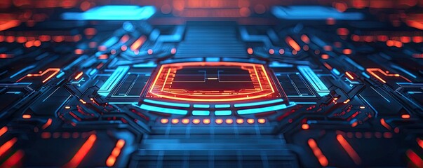 Smart education ai idea. Futuristic circuit board design with vibrant neon lights and intricate patterns.