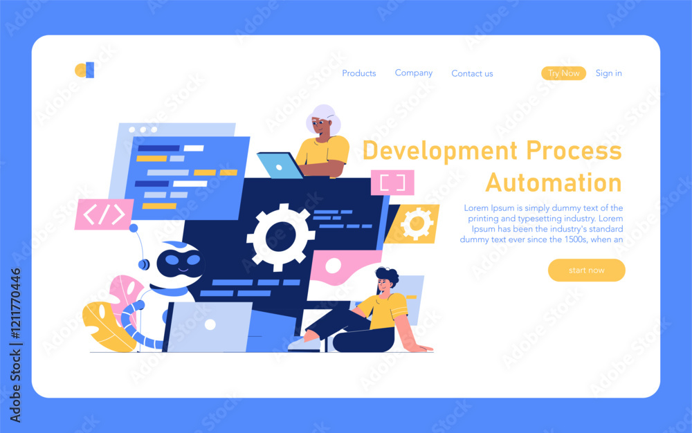 Poster development process automation. flat vector illustration