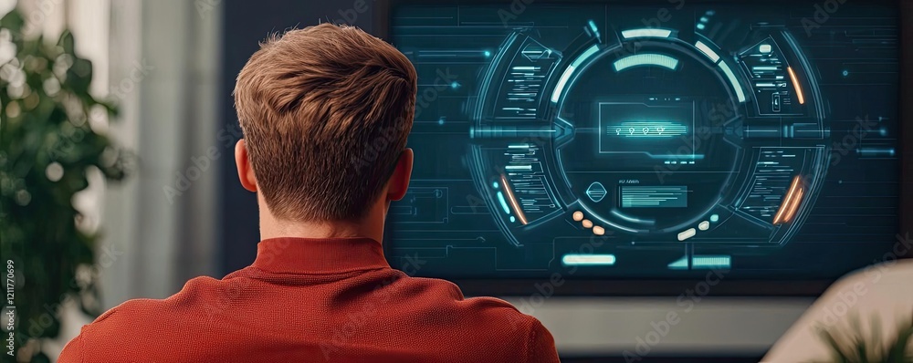 Poster digital mentor ai concept. person engaging with advanced technology interface in modern workspace se