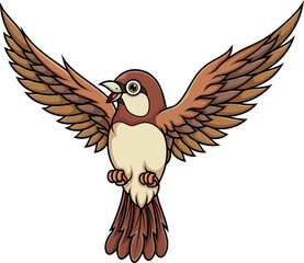 funny cartoon sparrow on white background