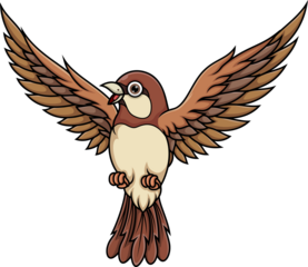 funny cartoon sparrow on white background