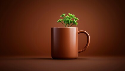 Parsley plant growing inside a brown mug