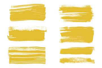 Obraz premium Collection of Ink Brush Strokes. Big Bold Brush Stroke Lines Set. Yellow thick grunge banners, underline and highlight brush textures for posters, presentations, ads 