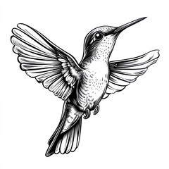 Obraz premium Hummingbird in Flight: A Black and White Ink Drawing