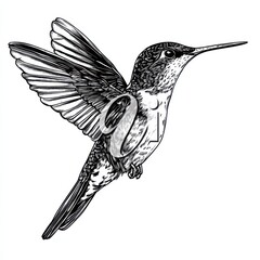 Obraz premium Hummingbird in Flight: A Detailed Ink Drawing