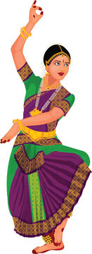 Beautiful Indian Classical Dancer Character Vector Illustration