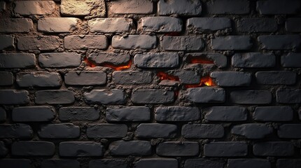Dark Weathered Brick Wall with Fire Damage and Soot