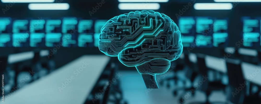 Poster education technology ai concept. futuristic digital brain conceptualizing artificial intelligence an