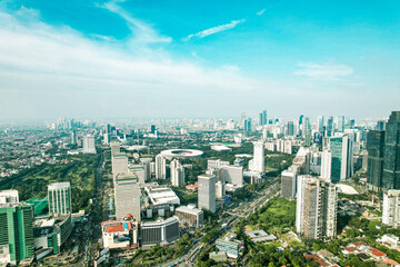 Obraz premium Jakarta Skyline - Aerial view of Jakarta urban city with urban skyscrapers
