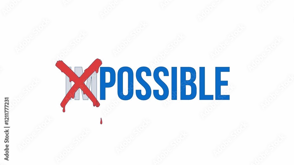 Poster word impossible with im crossing out in dripping red paint 2d object animation. possible, determinat