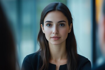 Fototapeta premium Confident and focused female leader addressing a team, woman leading discussions during a corporate meeting 