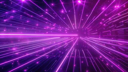 Naklejka premium A vibrant display of purple and pink light beams radiating outward, creating a dynamic effect.
