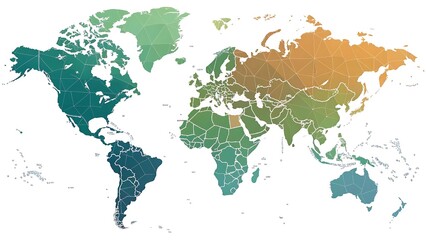 A stylized world map featuring a gradient color on white background