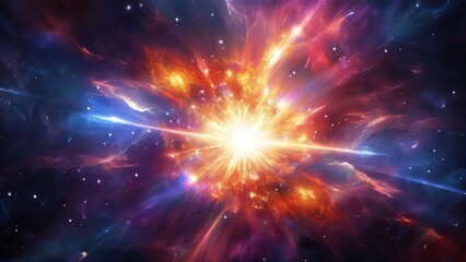 Obraz premium Cosmic explosion, vibrant nebula, stellar energy, space background, science illustration