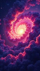 Purple and red clouds converge in a swirling vortex of the cosmos, void, stormy, stellar