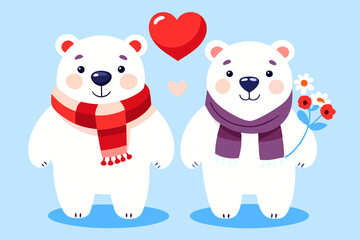 Naklejka premium Lovely pretty polar teddy bears in love on Valentine's Day